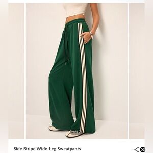 Commense Green Wide-Leg Track Pants with Stripes